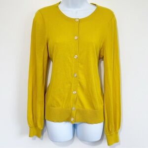 LOFT Cardigan Button Up Cotton Mustard Yellow Small